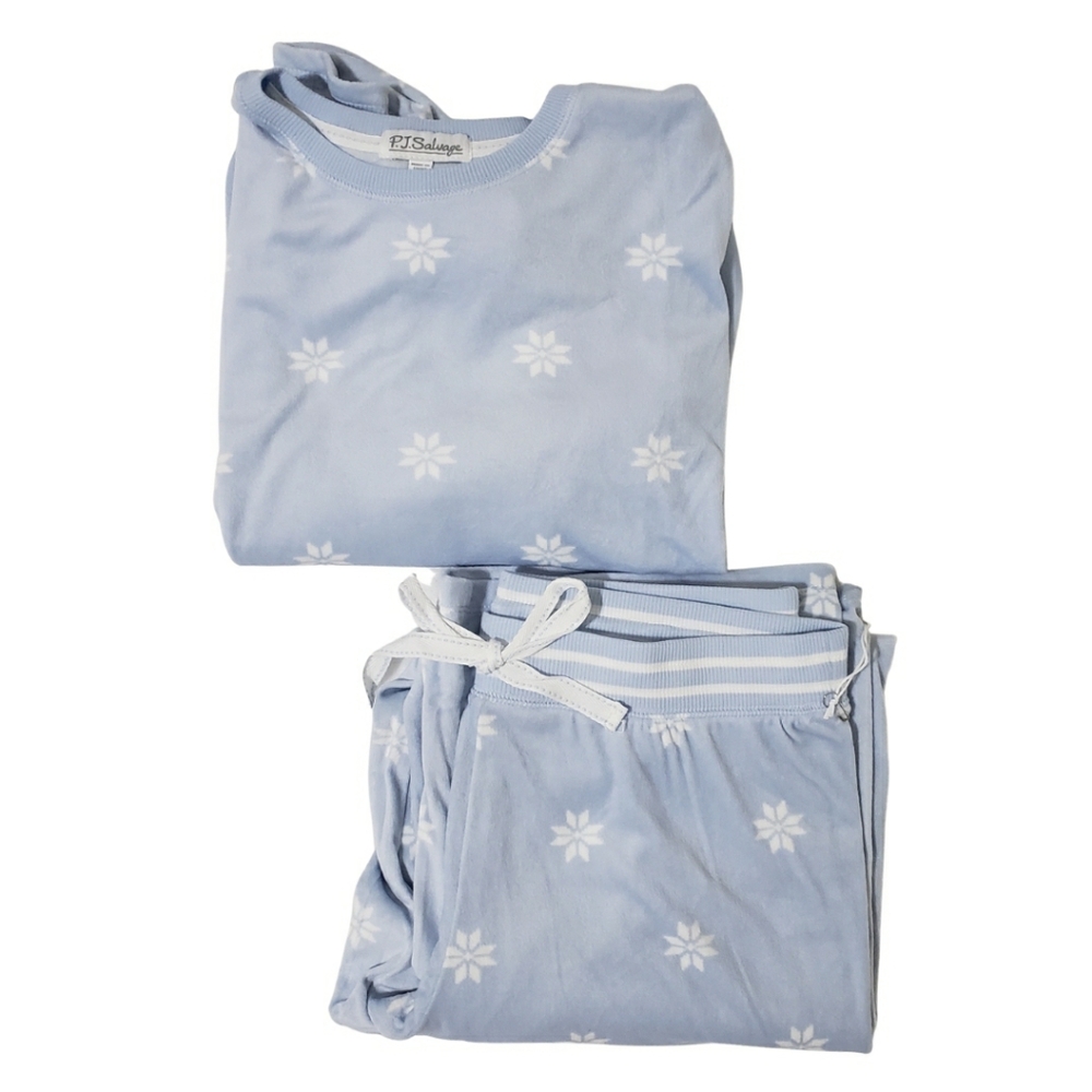 PJ Salvage Pajama Set Velour Medium Blue Whisper Long Sleeve & Pants NWT
